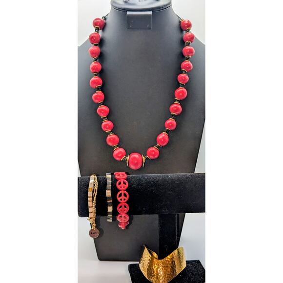 Mixed Jewelry of Red Black Gold Theme Five Piece Lot - Picture 1 of 10